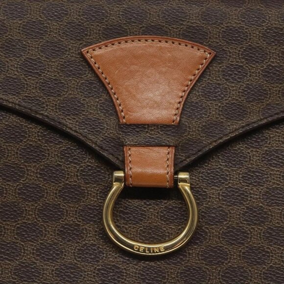 CELINE Macadam Canvas Shoulder Bag PVC Leather Brown Gold Auth BD908 - Picture 10 of 16